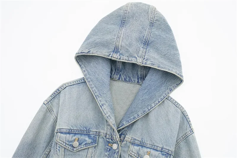 Title 8, Hot Girls Washed Frayed Hem Hooded Denim Jacket...