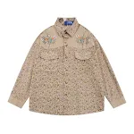 Floral Shirt Men's Loose Casual Long Sleeves Cardigan Stitching Embroidered Lapel Coat — photo 1