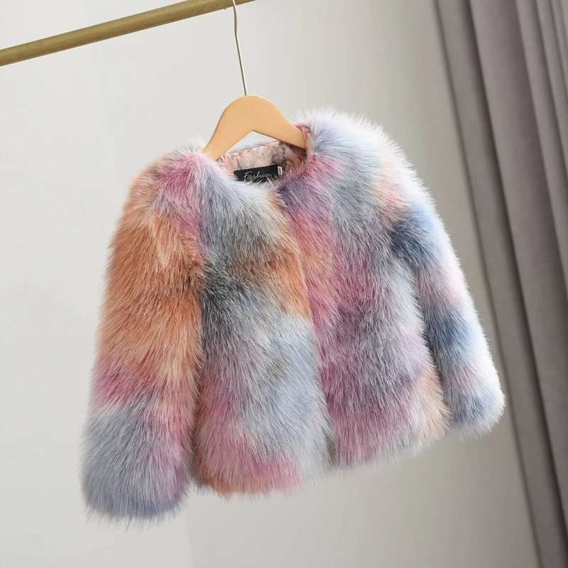 Title 12, Girls Woven Paint Contrast Fur Coat. Warm and ...