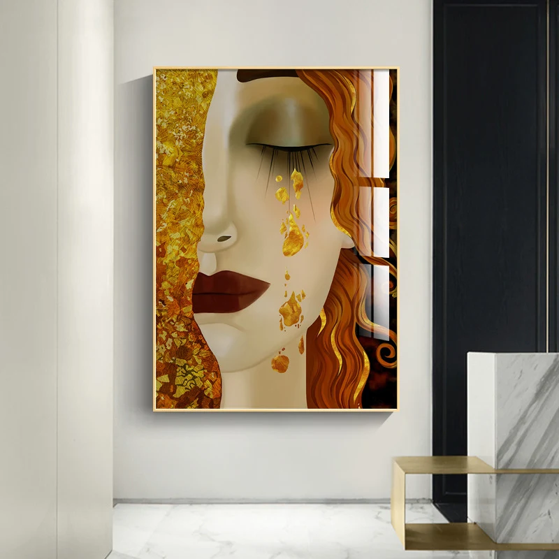 Title 2, Golden Tears Abstract Woman Canvas Decoration P...