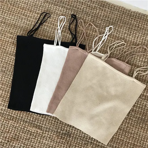 Title 6, Versatile double straps slim knit bottoming shi...