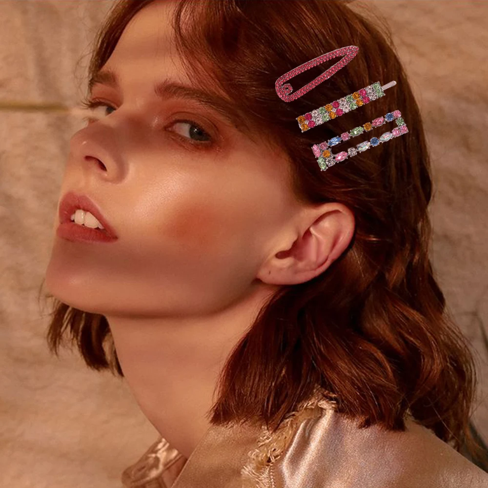 Juego de pinzas para el pelo geométricas de moda, estilo sencillo, diamantes de colores. Accesorios elegantes para peinados fáciles, realzando tu look. — foto 5