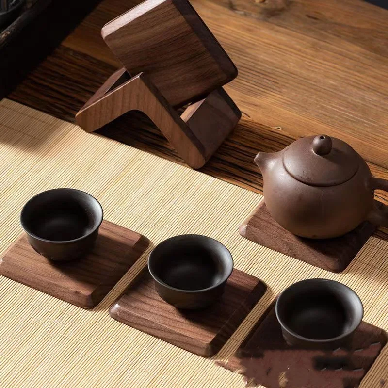 Black Walnut Solid Wood Square Tea Cup Coaster Heat Insulation Pad Non-slip. Protect your surfaces from heat and spills — photo 9