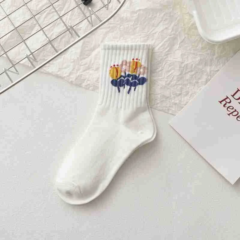 Calcetines Calcetines De Tubo Con Patrón De Dibujos Animados Grises Femeninos — foto 3