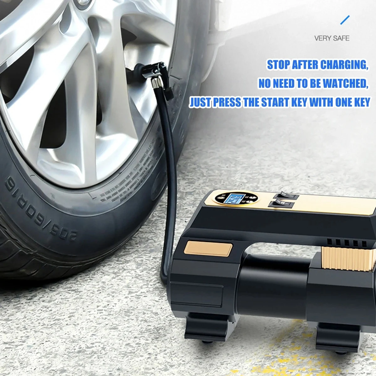 Bomba de ar para carro, portátil e eficiente. Com manômetro digital, desligamento automático. Mantenha seus pneus calibrados e seguros. — foto 4