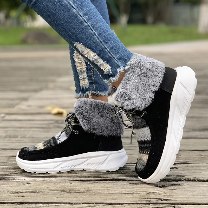 Title 8, Womens Lace-up Snow Boots Fuzzy Mid-color Soft...