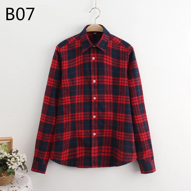 Camisa xadrez de manga longa feminina de algodão, tamanho grande, com toque arenoso, confortável e estilosa, ideal para o dia a dia. — foto 7