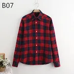 Camisa xadrez de manga longa feminina de algodão, tamanho grande, com toque arenoso, confortável e estilosa, ideal para o dia a dia. — foto 7