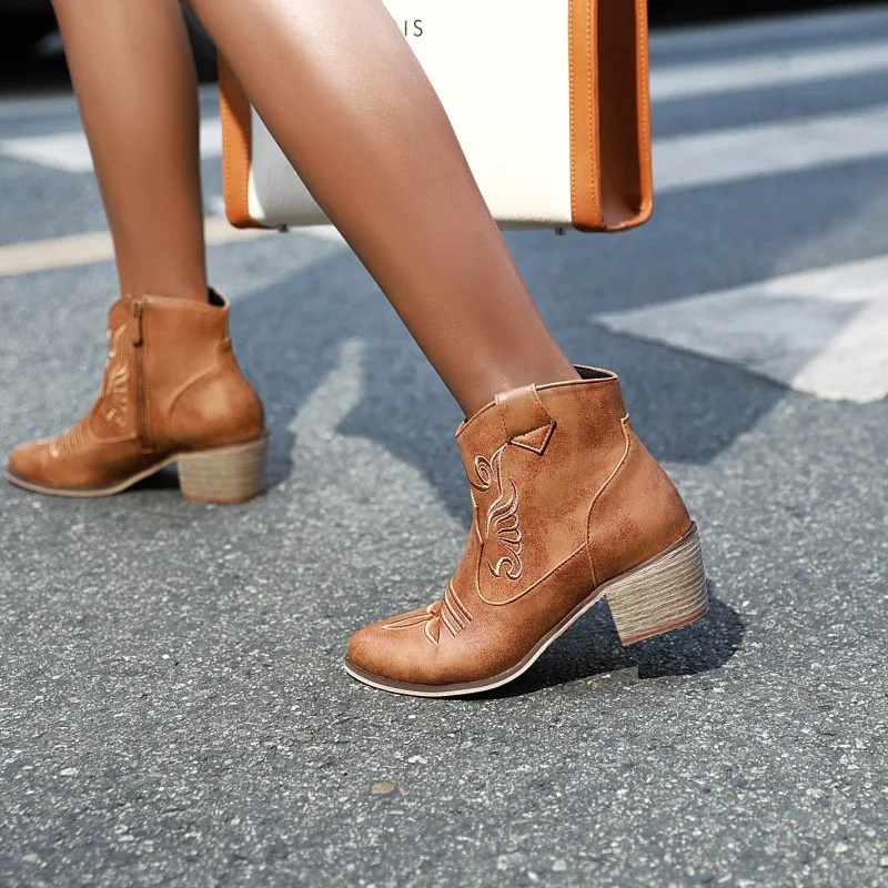 Women's carved thick heel ankle boots, for comfort and style. Perfect for everyday wear, these boots elevate any outfit — photo 7