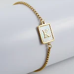 Pulseira de Letra de Concha Natural Ajustável em Aço Inoxidável Dourado 18K para Mulheres, Personalize Seu Estilo com Elegância. — foto 19