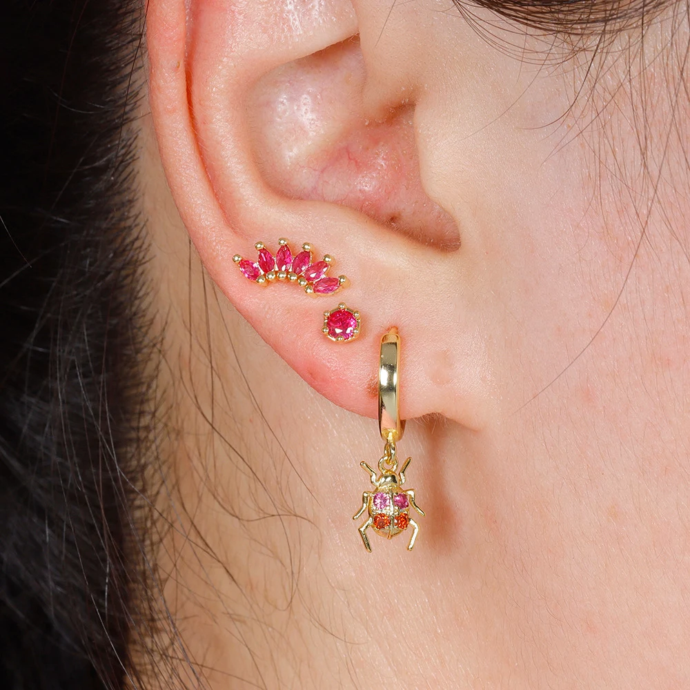 Brincos femininos de dinossauro e joaninha com zircônia micro incrustada multicolor, moda e estilo — foto 8