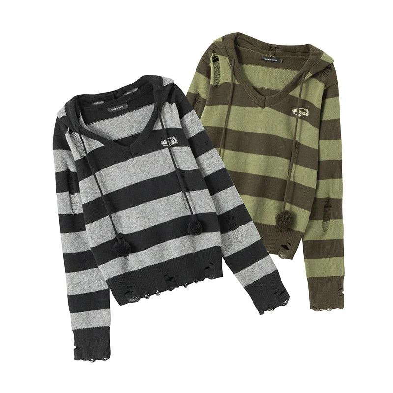 Title 3, Autumn Hooded Sweater Women Contrast Stripe Thi...