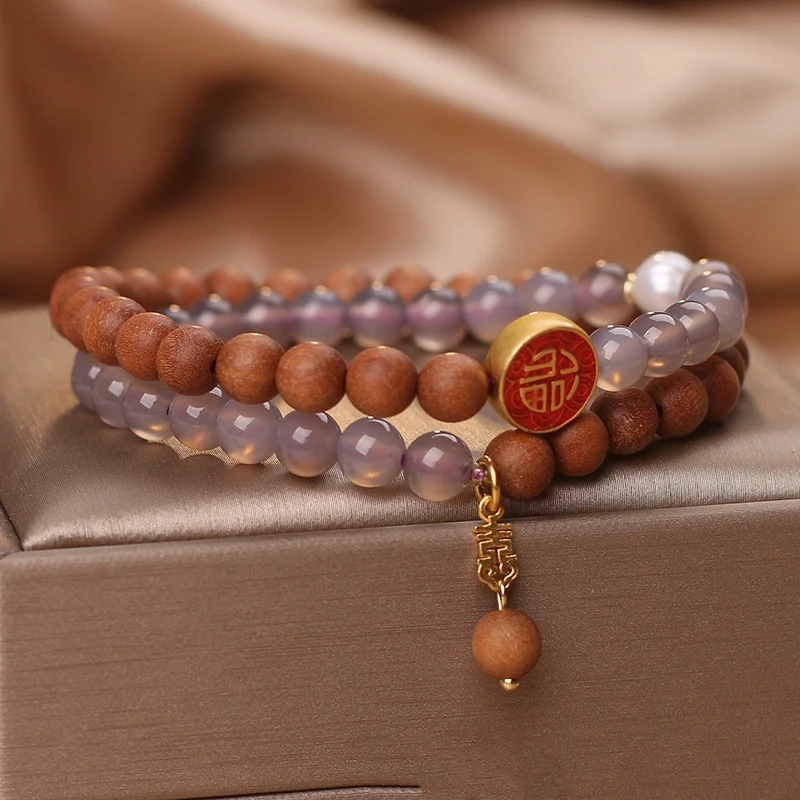 Pulseira de contas de oração de sândalo multicamadas estilo étnico para orações e meditação. Promove a tranquilidade e o bem-estar espiritual. — foto 2