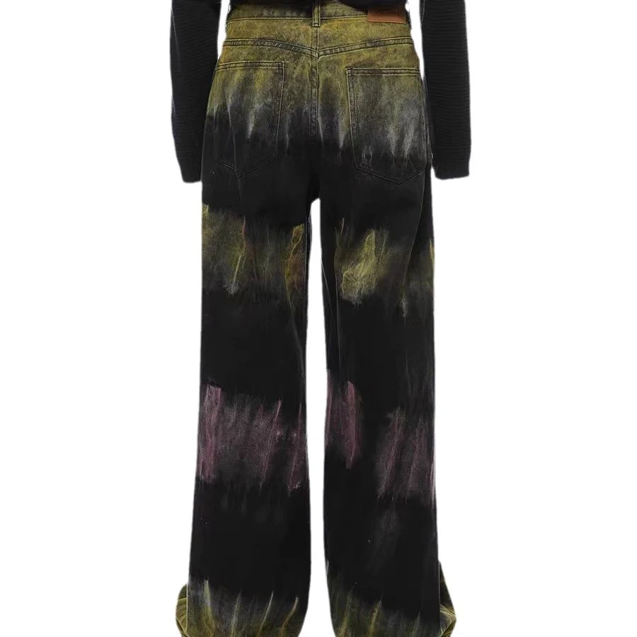 Jeans da uomo fatti a mano con design graffiti colorati, vestibilità ampia e casual, pantaloni dritti, comfort e stile per un look unico. — foto 5
