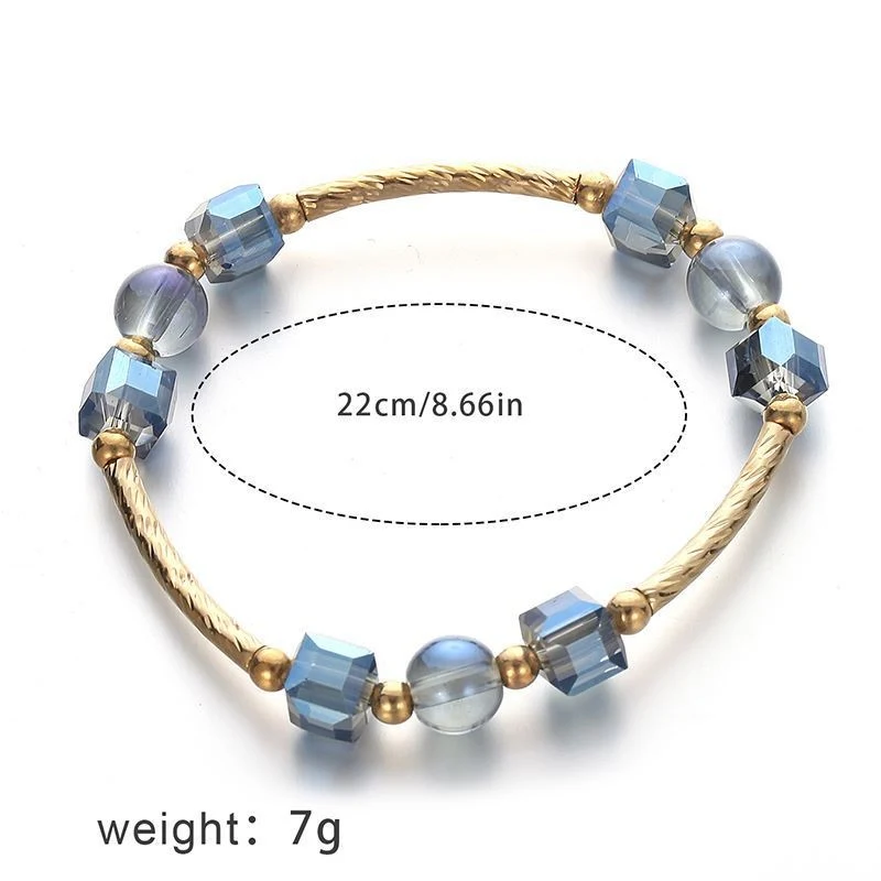 Pulseira Feminina Acrílico Quadrado Círculo Estilo Étnico Boho com Miçangas de Arroz Elástica Acessório de Moda — foto 1