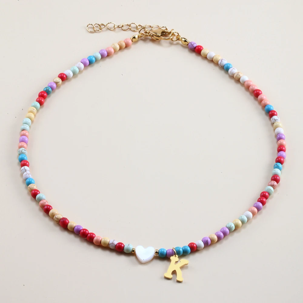 Colar curto de moda com coração de concha turquesa, nome da família, não desbota, acessório perfeito e presente especial. — foto 47