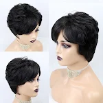 Peruca pixie curta e ondulada de cabelo humano, feita à máquina. Look natural, fácil de usar, confortável e perfeita para um visual moderno. — foto 8