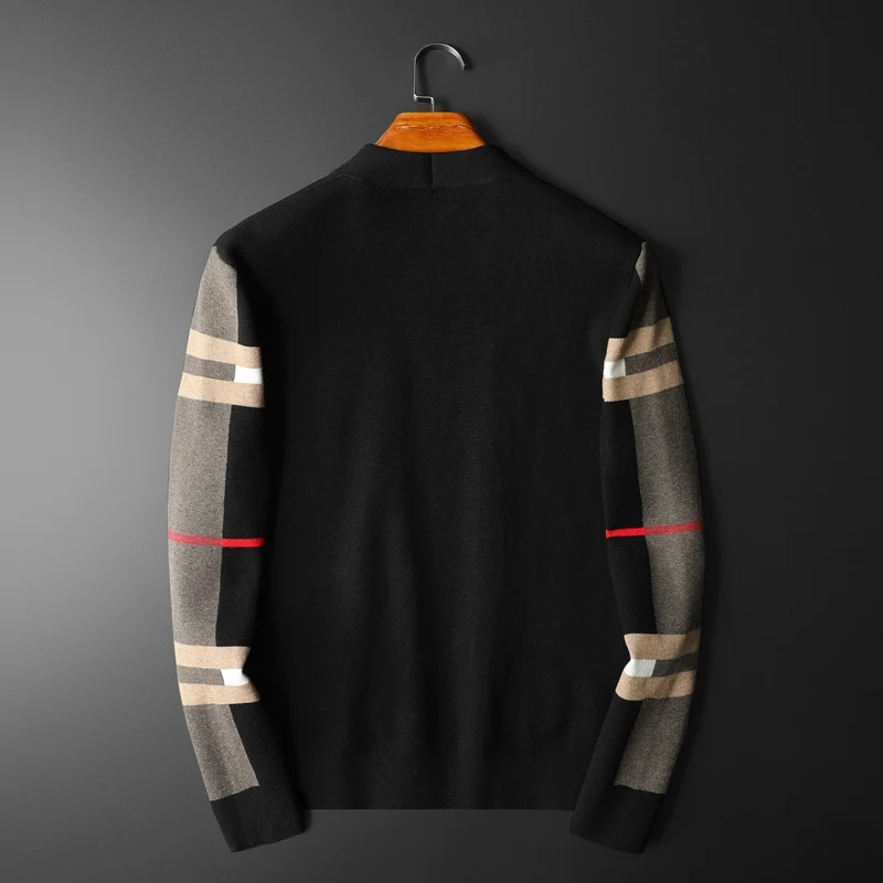 Casaco suéter de cardigan masculino de outono, gola V, xadrez casual, ajuste fino, poliéster, malha, ideal para conforto e estilo no dia a dia. — foto 14
