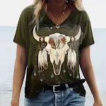 Women's Geometric Printed Short-sleeved Casual V-neck T-shirt — photo 6