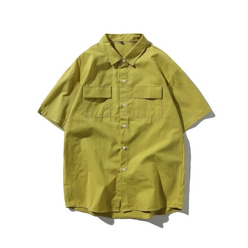 Title 8, Solid Color Short Sleeve Work Shirt For Men Loose