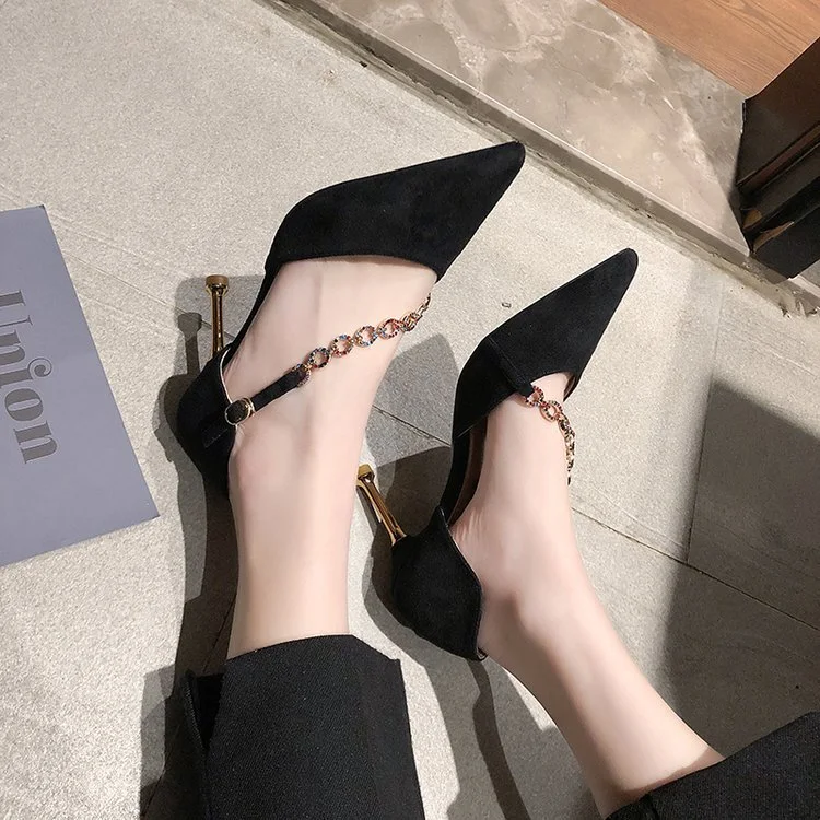 Suede rhinestone pointed sandals stiletto heels Elevate your style with these elegant heels, perfect for a night out, ad — photo 5