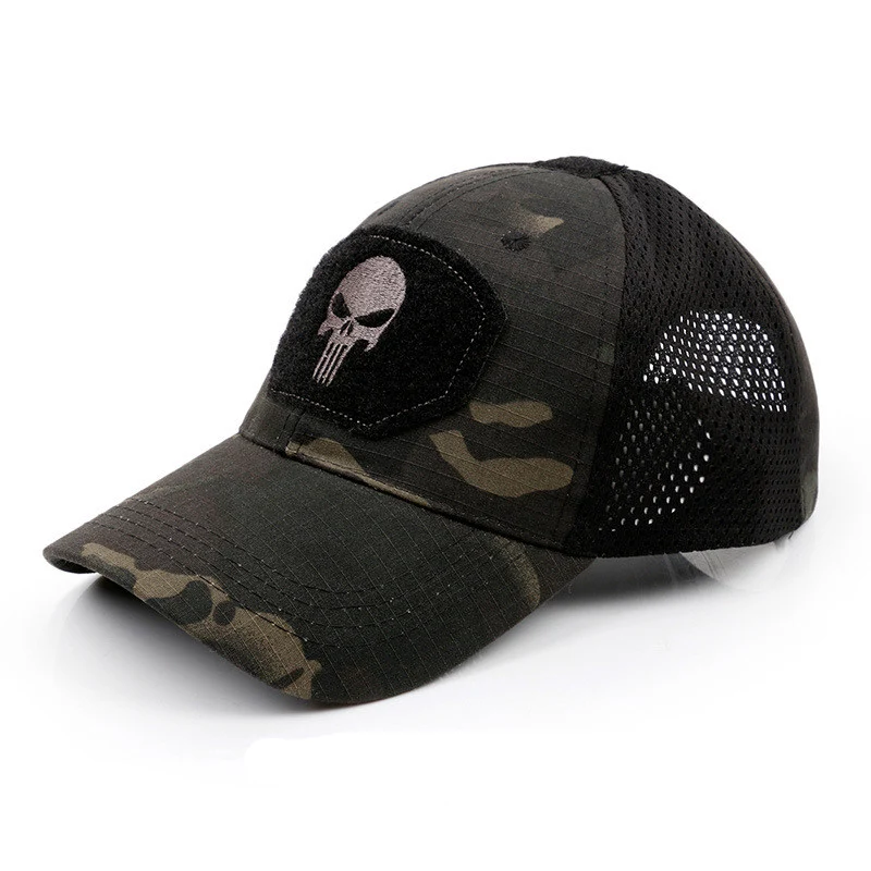 Boné de beisebol camuflado caveira tático militar para esportes ao ar livre Chapéu de velcro, tela e aba solar perfeito para sol e atividades — foto 20