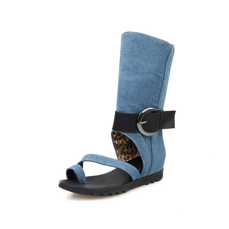 Britse platte casual sandalen in Foreign Trade Agency-stijl, denim, trendy slippers, holle damessandalen. — foto 5