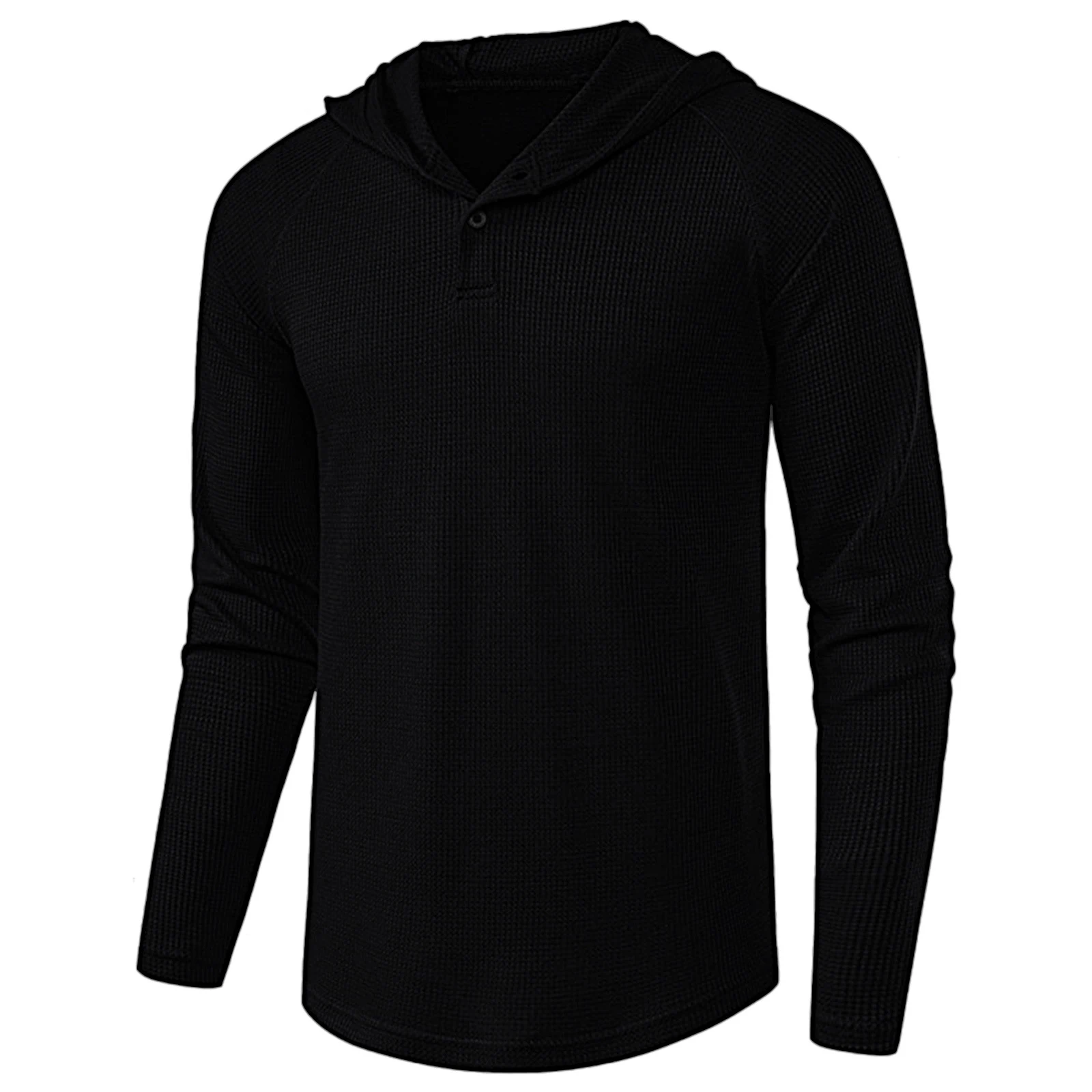 Casual Hooded Button Stitching Men's Long-sleeved T-shirt for everyday wear. Provides comfort, style and a relaxed fit. — photo 5