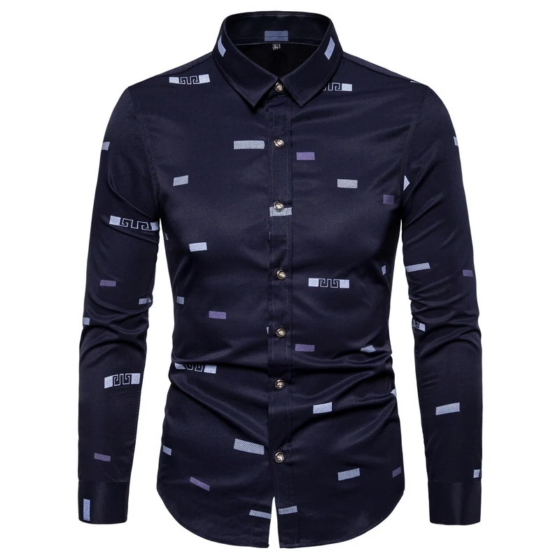 Title 8, Camisa masculina outono xadrez e estampada mang...