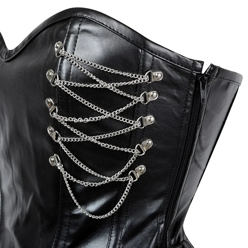 Title 3, Corsete de corte de aço e couro com zíper gótic...