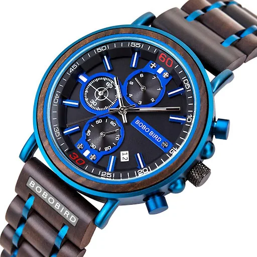 Title 3, Reloj cronógrafo de madera azul