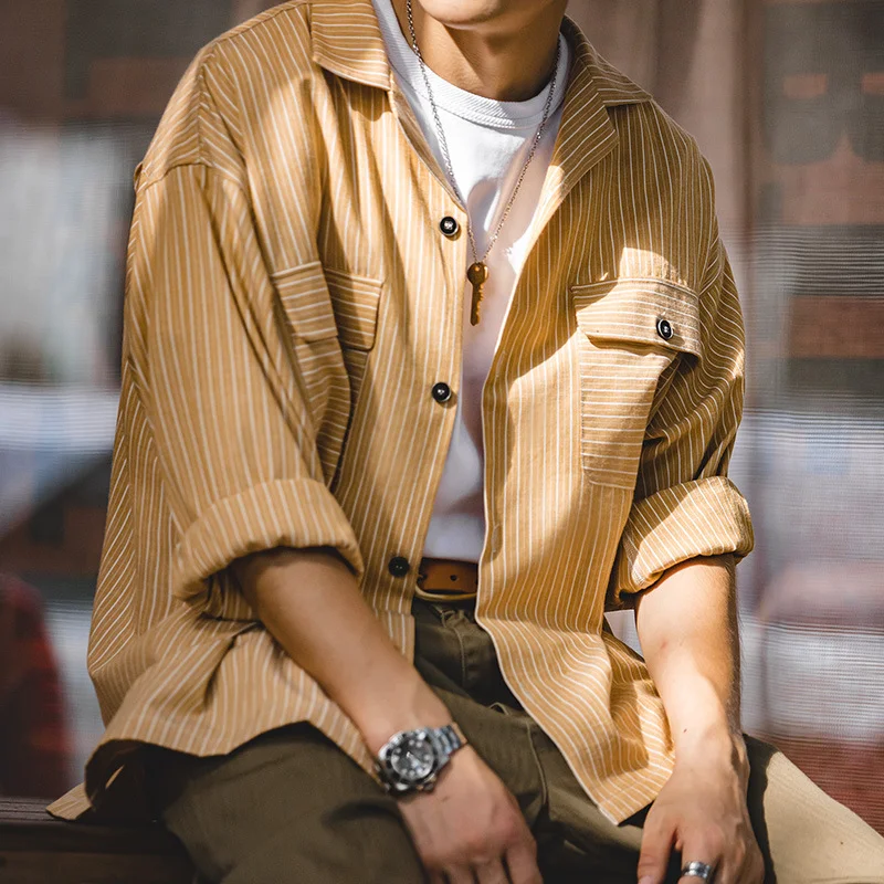 Title 2, Vintage Goose Yellow Striped Cuban Collar Shirt...