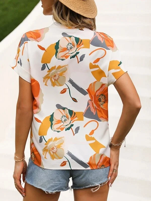 Title 10, Womens Summer V-neck Flower Fashion Short Slee...