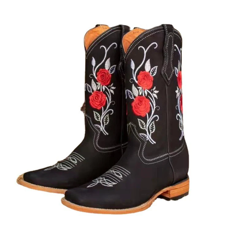Title 2, Botas de moda rosa de salto médio quadrado e bi...