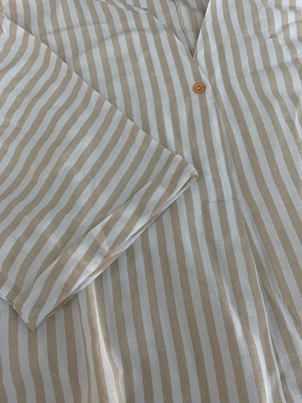 V-neck Striped Loose Short-sleeved Cotton And Linen Shirt — photo 6