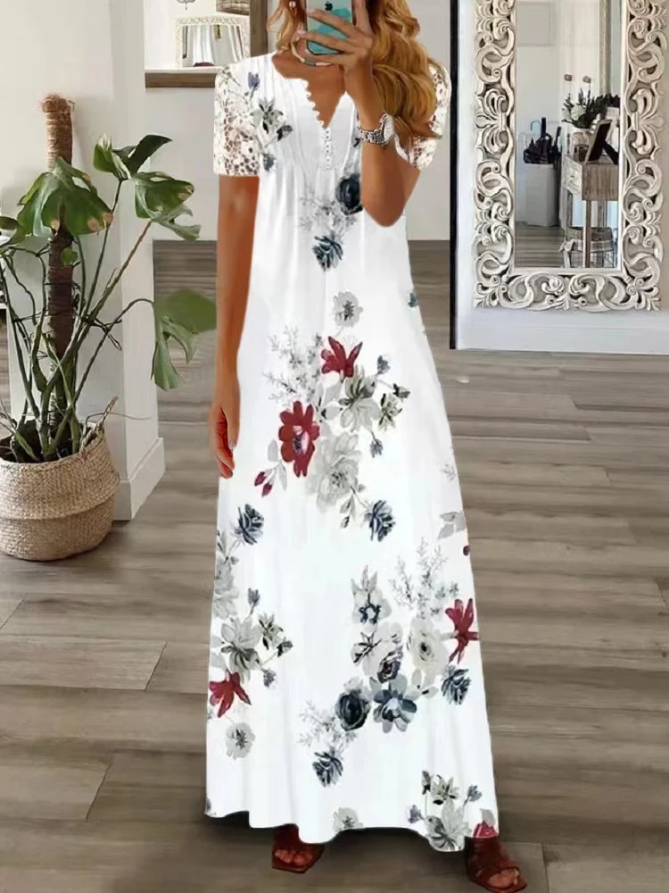 Spring NEW Long Elegant Printed Lace Suspender Dress Women's Clothing — photo 16