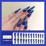 Adesivos de unhas postiças com efeito mármore de chama azul, aplicação fácil, manicure instantânea e visual elegante para unhas perfeitas. — foto 4