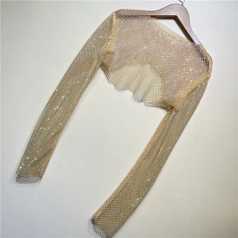 Pullover Long Sleeve With Suspender Skirt Small Shirt Elegant Rhinestone Top Women's Fashion — photo 5