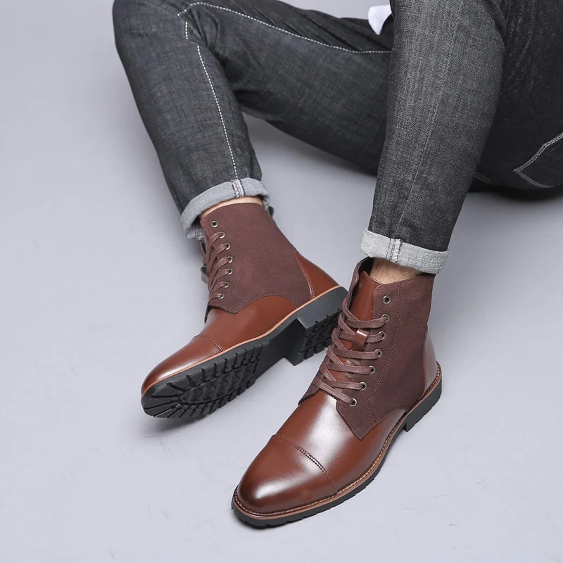 Title 17, Mens pointed warm Martin boots with velvet top...