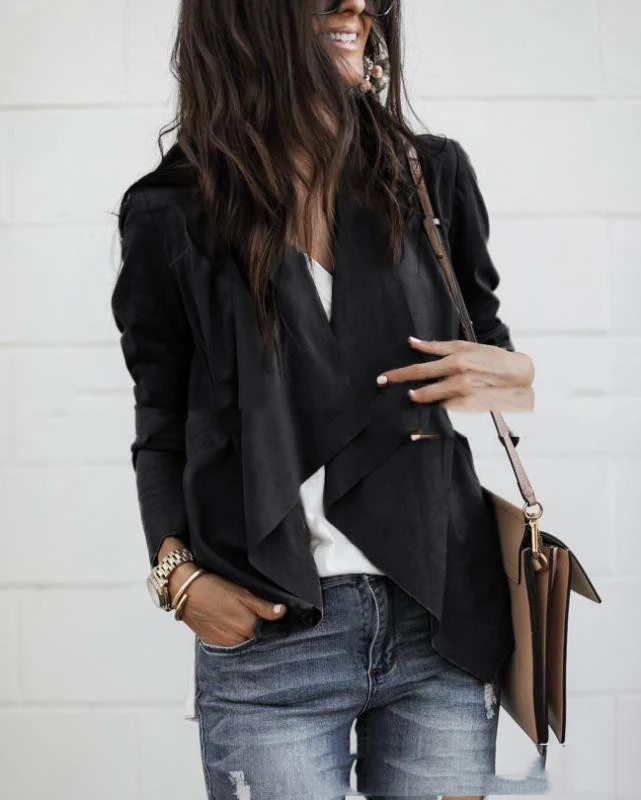 Title 1, Lapel Solid Color Deerskin Velvet Medium Long W...