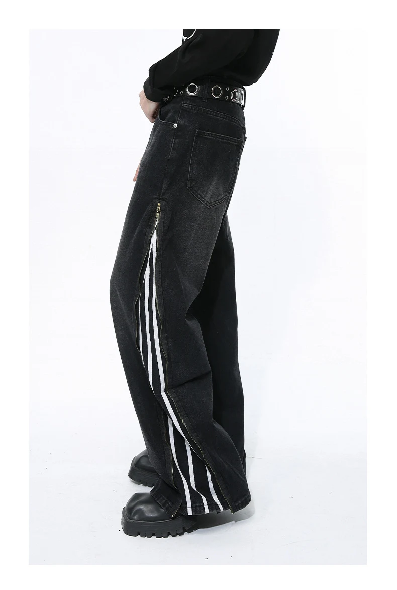 Title 11, Heren Jeans met zijrits en strepen, rechte loss...