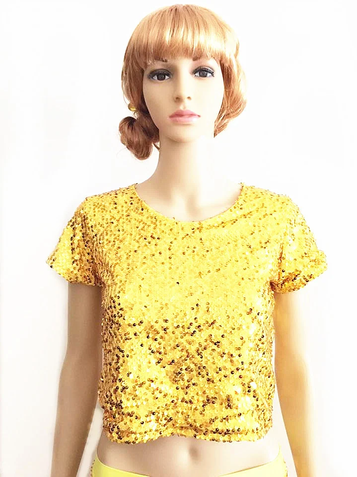Ladies' Straight Stretch Sequin Short Sleeve T-shirt for a stylish and comfortable look. Perfect for any occasion, offer — photo 4