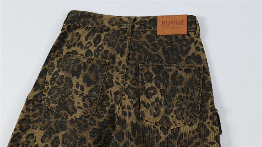 Men's Punk Distressed Pleated Leopard Jeans, bold and unique style, perfect for a rebellious and edgy fashion statement. — photo 6