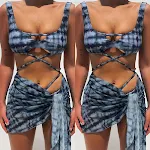 Bedrucktes Chiffon-Dreiteiliges Split-Bikini mit Kreuz-Bindung. Perfekt für Strand & Pool. Stilvoller Look, hoher Tragekomfort. — foto 7