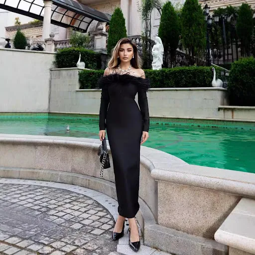 Title 2, Womens Fur Collar Bandage One-piece Dress