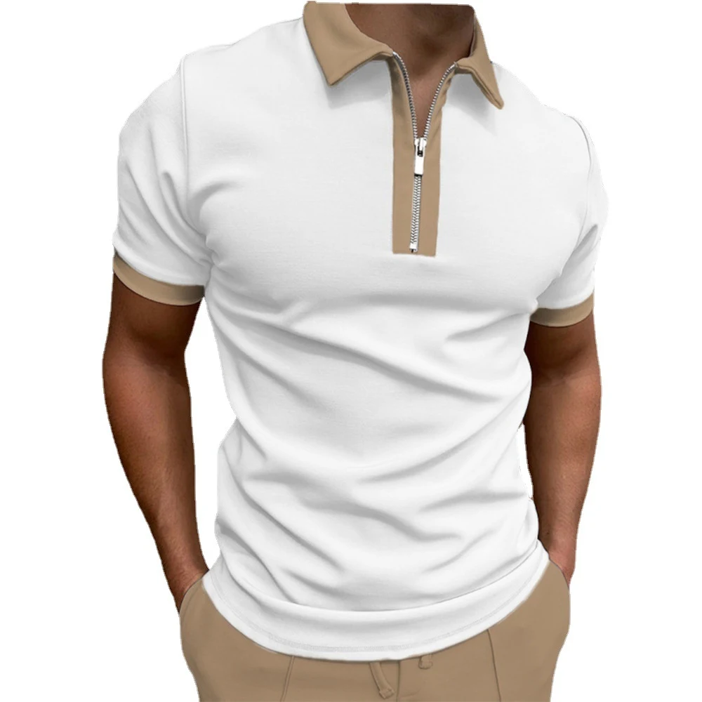 Title 4, Summer 3D Printed Mens Short Sleeve Lapel Zipp...