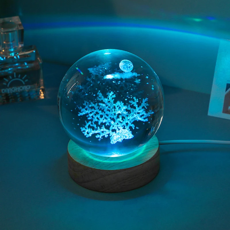 Kleurrijke Kristallen Bol met Lichtgevende Houten Voet Creëer een magische sfeer met deze decoratieve lamp. Een uniek cadeau voor elke gelegenheid. — foto 7