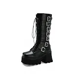Women's Thick Heeled High Heeled Boots with Lace Up & Belt Buckle, providing both style and comfort for all day wear. — photo 5