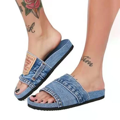 Title 6, Beach solid color casual denim fish mouth flat-...