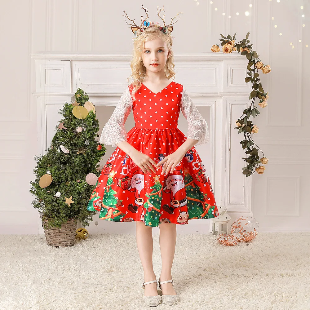 Title 10, Vestido infantil de Natal com estampa de desenh...